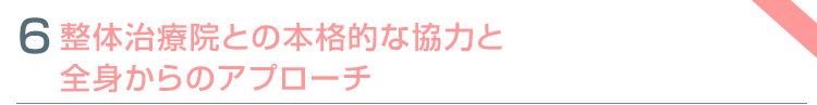 特色⑥　整体治療院との本格的な協力と全身からのアプローチ